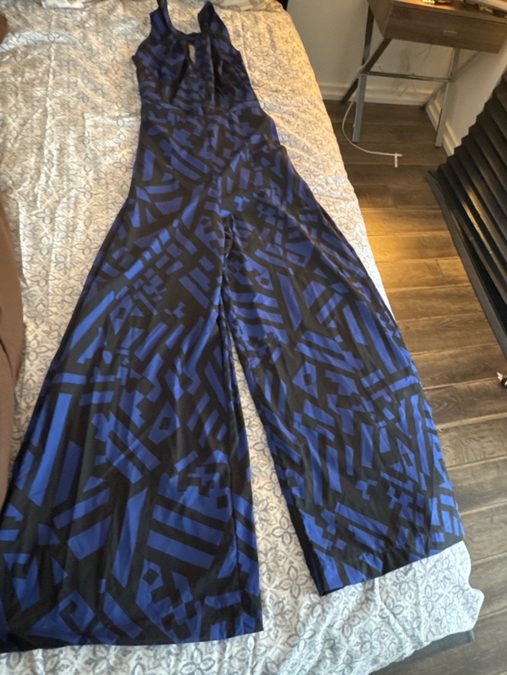Blue & Black Geometric Wide-Leg Jumpsuit